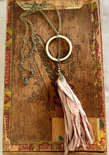 Load image into Gallery viewer, Antique Brass Chain with Brass Ring and Pink Silk Tassel Necklace

