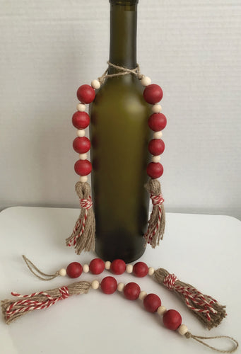 Red wood beaded bottle ornament