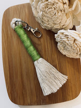 Load image into Gallery viewer, Beige Rope Tassel Keyring with Dark Green Embroidery Floss
