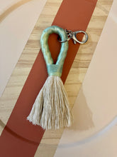 Load image into Gallery viewer, Beige Rope Tassel Keyring with Green Ombre Embroidery Floss
