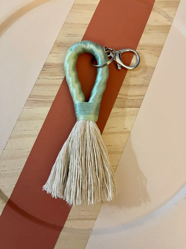 Beige Rope Tassel Keyring with Green Ombre Embroidery Floss
