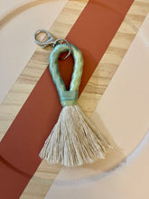 Load image into Gallery viewer, Beige Rope Tassel Keyring with Green Ombre Embroidery Floss
