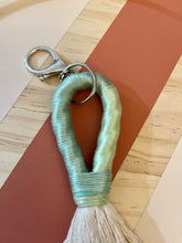 Load image into Gallery viewer, Beige Rope Tassel Keyring with Green Ombre Embroidery Floss
