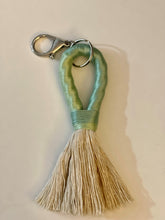 Load image into Gallery viewer, Beige Rope Tassel Keyring with Green Ombre Embroidery Floss
