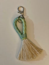 Load image into Gallery viewer, Beige Rope Tassel Keyring with Green Ombre Embroidery Floss
