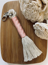 Load image into Gallery viewer, Beige Rope Tassel Keyring with Pink Embroidery Floss
