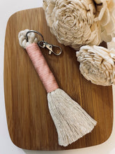 Load image into Gallery viewer, Beige Rope Tassel Keyring with Pink Embroidery Floss
