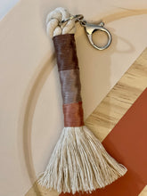 Load image into Gallery viewer, Beige Rope Tassel Keyring with Purple Rainbow Embroidery Floss
