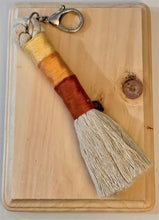Load image into Gallery viewer, Beige Rope Tassel Keyring with Yellow Rainbow Embroidery Floss 
