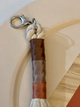 Load image into Gallery viewer, Beige Rope Tassel Keyring with Purple Rainbow Embroidery Floss
