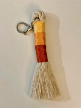 Load image into Gallery viewer, Beige Rope Tassel Keyring with Yellow Rainbow Embroidery Floss
