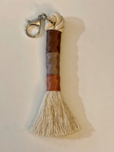 Load image into Gallery viewer, Beige Rope Tassel Keyring with Purple Rainbow Embroidery Floss
