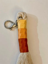 Load image into Gallery viewer, Beige Rope Tassel Keyring with Yellow Rainbow Embroidery Floss
