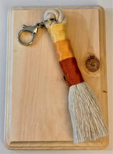 Load image into Gallery viewer, Beige Rope Tassel Keyring with Yellow Rainbow Embroidery Floss
