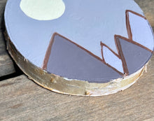 Load image into Gallery viewer, Hand painted mountain scene on birch wood slice with leather loop

