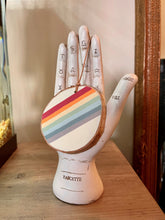 Load image into Gallery viewer, Hand painted rainbow scene on birch wood slice with leather loop

