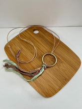Load image into Gallery viewer, Brass Ring Necklace with Brown and Green Silk Tassel
