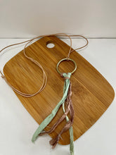 Load image into Gallery viewer, Brass Ring Necklace with Brown and Green Silk Tassel
