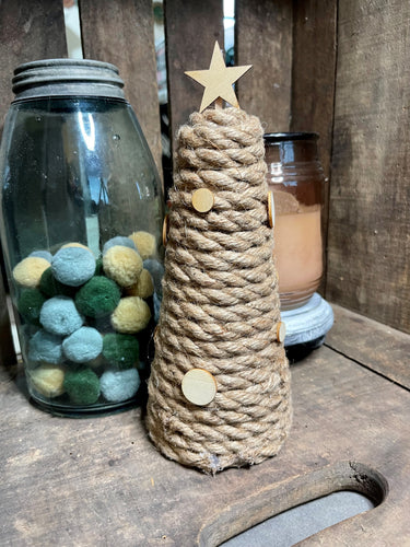 Brown Rope Christmas Tree with Wood Ornaments