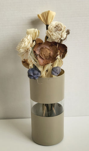 Brown Stripe and Painted Flower Vase