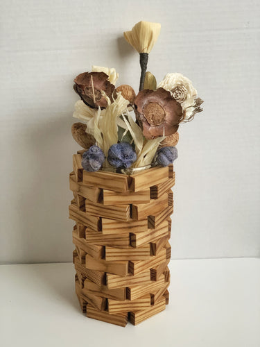 Coffee Stained Wood Block Flower Vase