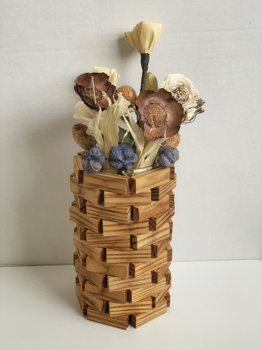 Coffee Stained Wood Block Flower Vase