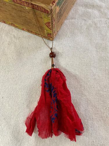 Copper Chain Necklace with Red Silk Tassel