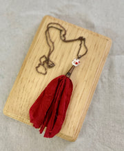 Load image into Gallery viewer, Copper Chain Necklace with Red Silk Tassel and Glass Beads
