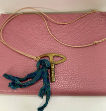 Load image into Gallery viewer, Gold Clock Key Necklace with Blue Silk Tassel
