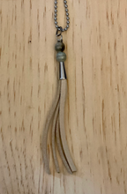 Load image into Gallery viewer, Purple and blue stoneware ceramic bead and tassel necklace
