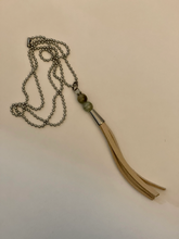 Load image into Gallery viewer, Purple and blue stoneware ceramic bead and tassel necklace
