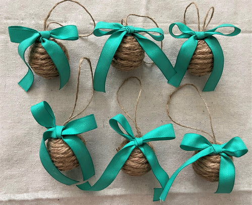 Green Bow Rope Ball Christmas Ornament