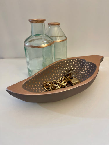 Hand Painted Wood Dish with Polka Dots