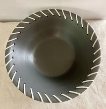 Load image into Gallery viewer, Large Gray Painted Wooden Bowl with Faux Leather Cording

