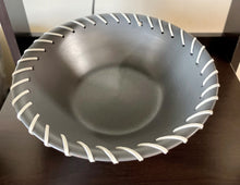 Load image into Gallery viewer, Large Gray Painted Wooden Bowl with Faux Leather Cording
