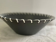Load image into Gallery viewer, Large Gray Painted Wooden Bowl with Faux Leather Cording
