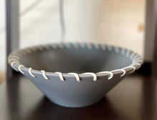 Load image into Gallery viewer, Large Gray Painted Wooden Bowl with Faux Leather Cording
