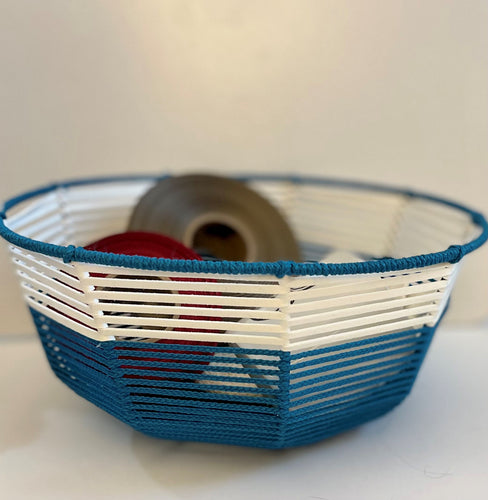 Large Teal and White Rope Bowl
