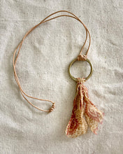 Load image into Gallery viewer, Leather Cord with Brass Ring and Brown Paisley Silk Tassel Necklace
