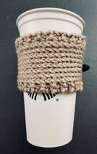 Load image into Gallery viewer, Hand knitted light brown with burgundy stripe and wood toggle button for decoration.
