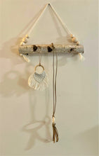 Load image into Gallery viewer, Natural birch log jewelry holder with white beads
