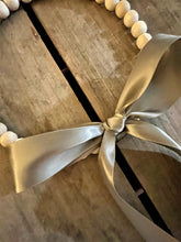 Load image into Gallery viewer, Natural Wood Bead Wreath with Silk Brown Ribbon
