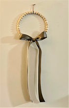 Load image into Gallery viewer, Natural Wood Bead Wreath with Silk Brown Ribbon
