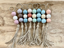 Load image into Gallery viewer, Pastel painted wooden beaded hemp tassel keyring
