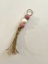 Load image into Gallery viewer, Pastel painted wooden beaded hemp tassel keyring
