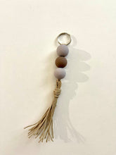 Load image into Gallery viewer, Pastel painted wooden beaded hemp tassel keyring
