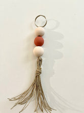 Load image into Gallery viewer, Pastel painted wooden beaded hemp tassel keyring
