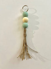 Load image into Gallery viewer, Pastel painted wooden beaded hemp tassel keyring
