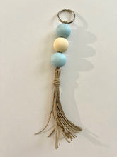 Load image into Gallery viewer, Pastel painted wooden beaded hemp tassel keyring
