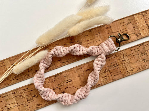 Pink Macramé Twisted Keychain Bracelet with Brass Clip